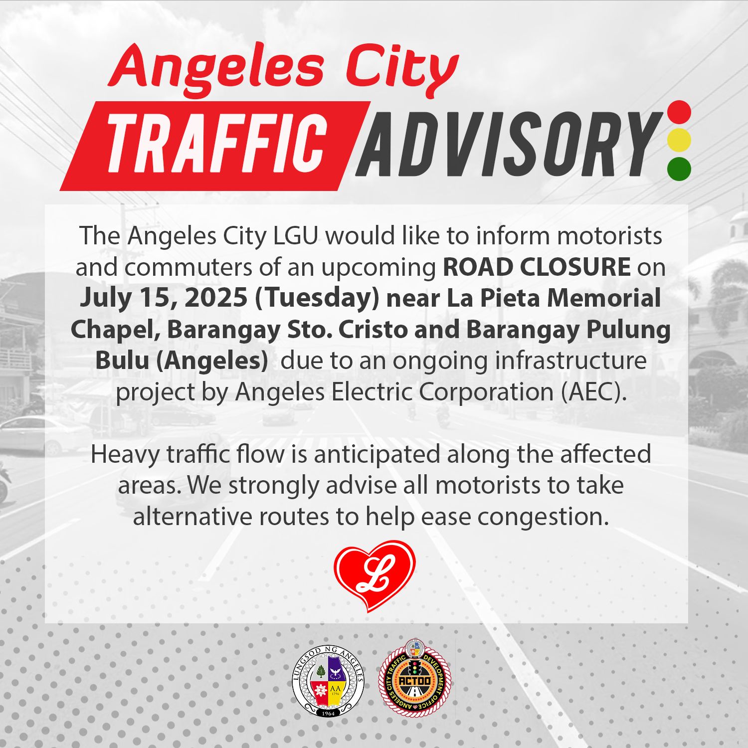 Notce  of Temporary Road Closures in Angeles City